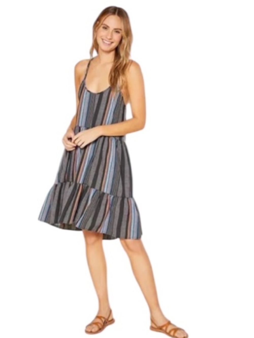 NEW Outerknown Cielo Stripe Summer Dress Mini Black Grey Organic Cotton Small